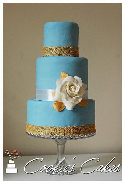 Wedding cake gold and blue  - Cake by Boutique Cookies Cakes