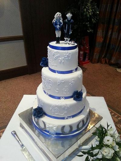 Classic 4-Tier White and Blue Wedding Cake - Cake by Fifi's Cakes