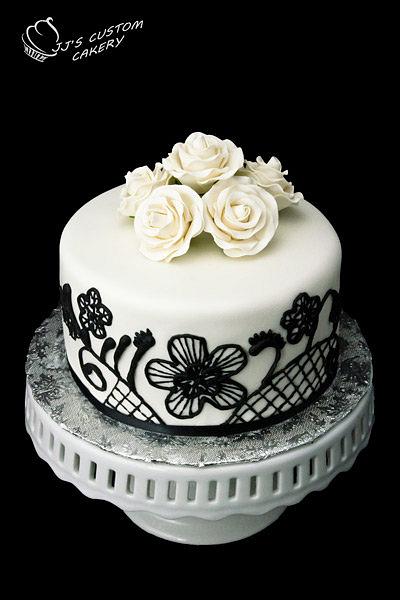Black and White Cutting Cake & Cupcake Tower - Cake by Jenn