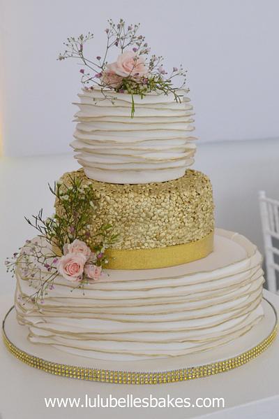Gold edged ruffle and sequin wedding cake - Cake by Lulubelle's Bakes
