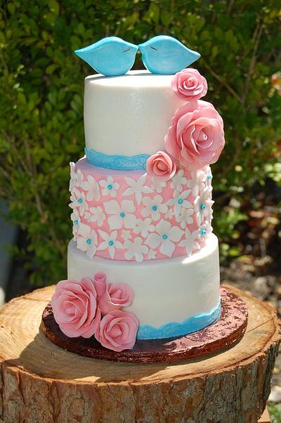Rustic Pink & Teal Wedding - Cake by Cheryl's Creative Cakery