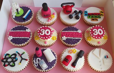 science, gym & beauty themed cupcakes  - Cake by Elaine's Cheerful Colourful Cupcakes