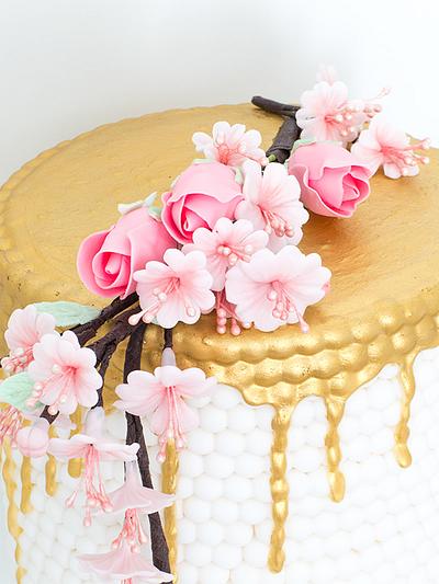 Double Barrel Gold Drip & White Pearl Cake - Cake by Juliettes' Cakes Ltd