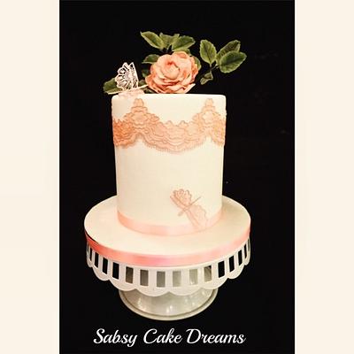 lace wedding cake with rose - Cake by Sabsy Cake Dreams 