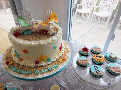 Beach Theme Wedding Shower Cake & Cupcakes - Cake by Ellie1985