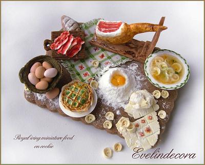 Italian miniature food on a cookie - Cake by Evelindecora