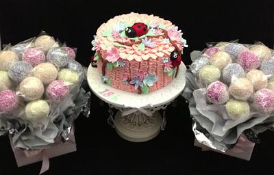 Ladybug Pastel Ruffle Cake - Cake by cjsweettreats