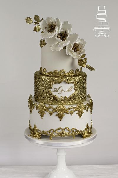 Gold Sequin Wedding - Cake by Sophia's Cake Boutique
