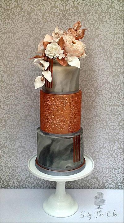 Marble effect and copper lustre wedding cake - Cake by Seize The Cake