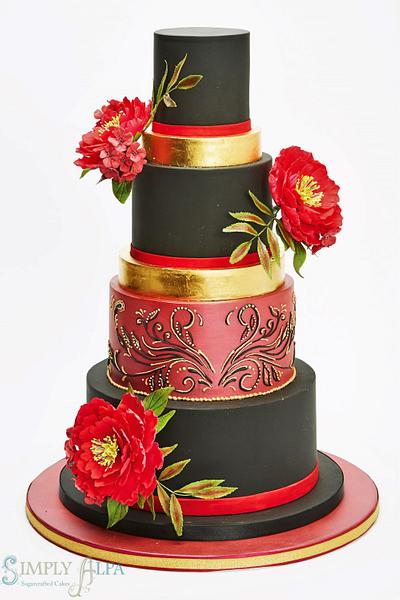 Pink Peonies on black and gold - Cake by Alpa Boll - Simply Alpa