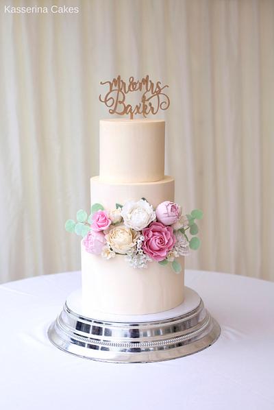 Tiered buttercream cake with handmade sugarpaste flowers - Cake by Kasserina Cakes