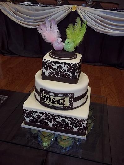 Brown damask Wedding  - Cake by Alissa Newlin