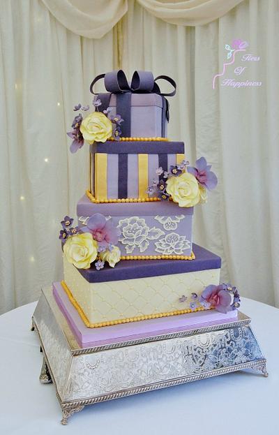 Purple, Lilac and Gold Gift Boxes Wedding Cake - Cake by Tiers Of Happiness