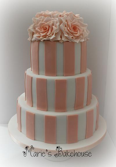 Blush stripes and roses - Cake by Marie's Bakehouse