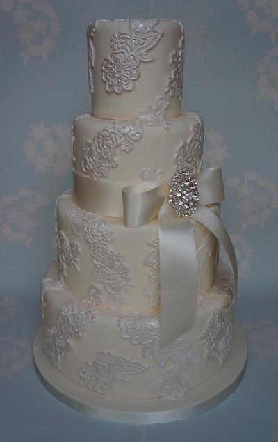 Vintage Lace Wedding Cake - Cake by Let's Eat Cake