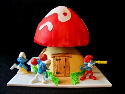 It's not easy being blue... Smurf Cake - Cake by LittleLadyCakes