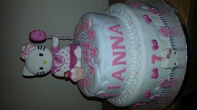 Hello Kitty with flower balloon and lil cupcake - Cake by Karen Stockman