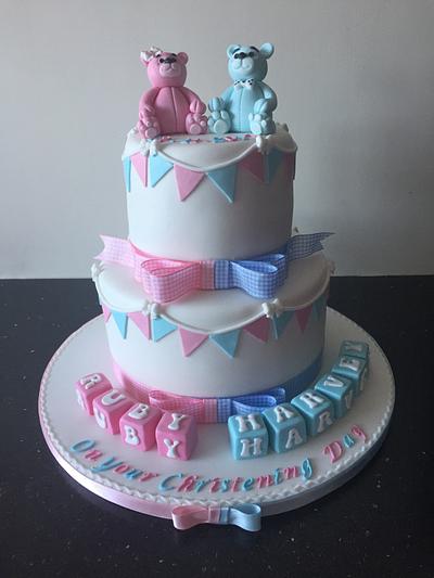 Double christening cake  - Cake by Donnajanecakes 