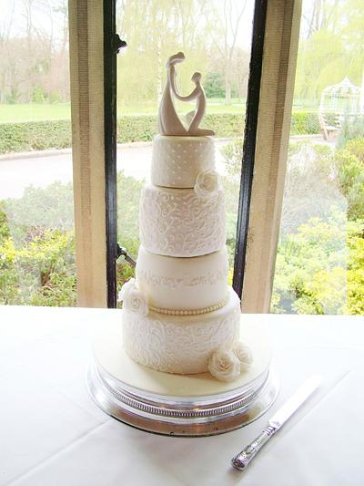 Wedding Cake With Freehand Piped detailing - Cake by EmzCakes