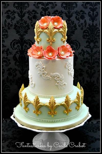 Peach and Gold Wedding Cake - Cake by Cecile Crabot