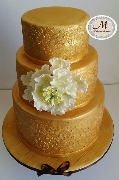  WEDDING GOLDEN CAKE WITH OPEN PEONI - Cake by MELBISES