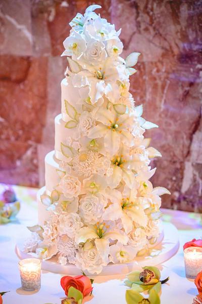My Daugter's Cascading Floral Wedding Cake - Cake by Custom Cakes by Ann Marie