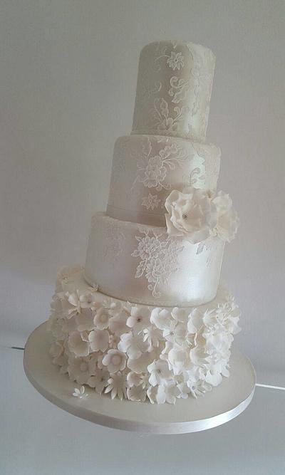 Ruffles, lace & lustre wedding cake - Cake by TiersandTiaras