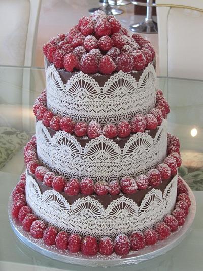 Death by chocolate cake with sugar lace and fresh raspberries - Cake by Algarve Cakes