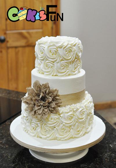 Buttercream rosettes with burlap  - Cake by Cakes For Fun