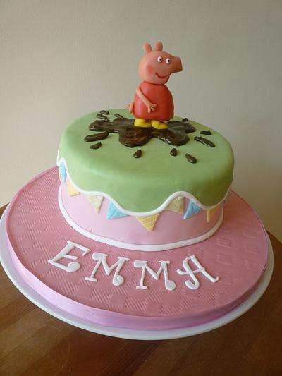 Pretty Peppa Pig cake with chocolate Peppa. - Cake by The Faith, Hope and Charity Bakery
