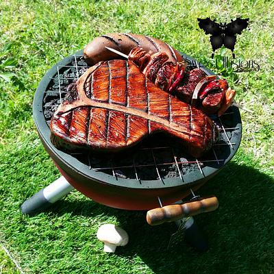 Weber BBQ grill cake with cake steak - Cake by Sweet Illusions