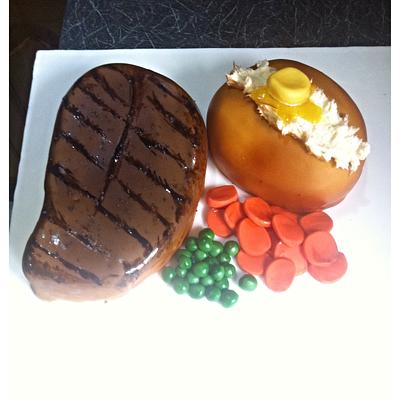 'Steak, Baked Potato and Vegetables' Meal Cake - Cake by Cara