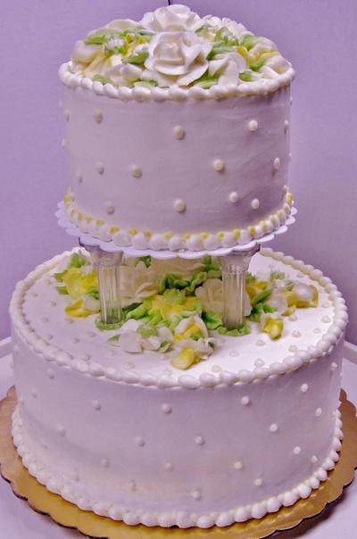 2-tier 50th anniversary buttercream floral cake - Cake by Nancys Fancys Cakes & Catering (Nancy Goolsby)