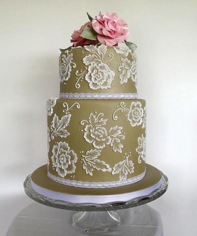 Coffee & White Wedding Cake & Pink Sugar Roses :) x - Cake by Storyteller Cakes