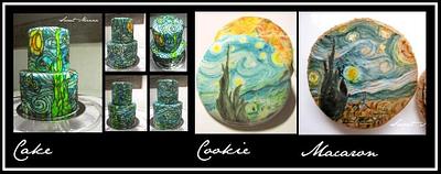 Van Gogh Inspired Cake, Cookie, and Macaron - Cake by SweetManna