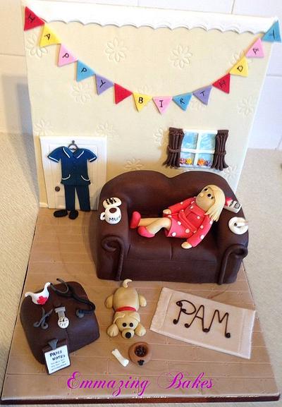 Nurse themed sofa cake with backdrop 'wall' - Cake by Emmazing Bakes