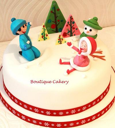 Christmas Cake - kids playing in the snow - Cake by Boutique Cakery