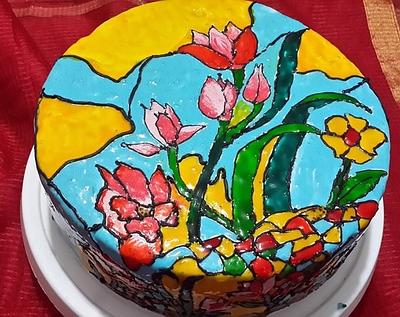 Stained glass effect - Blooming flowers in my garden - Cake by PDN