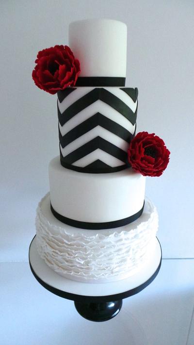 Chevrons & Ruffles Wedding Cake - Cake by TiersandTiaras