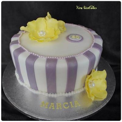 Violet stripe with yellow flowers - Cake by VereNiceCakes