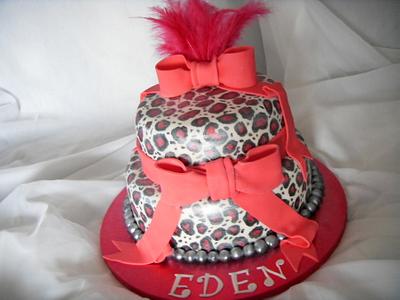 White, Black & Pink Leopard Print Birthday Cake - Cake by Christine
