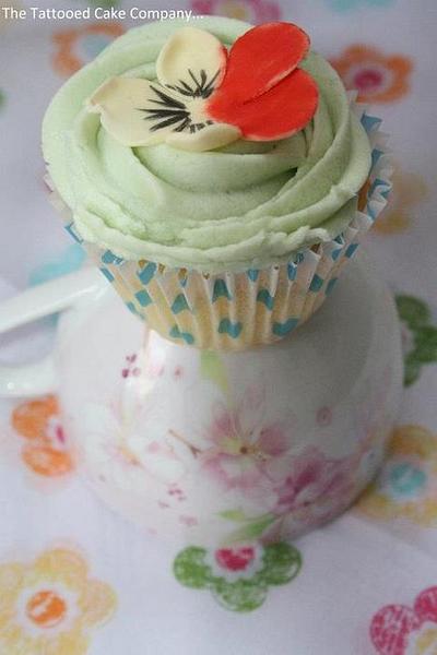 Handmade pansy topper cupcake - Cake by TattooedCake
