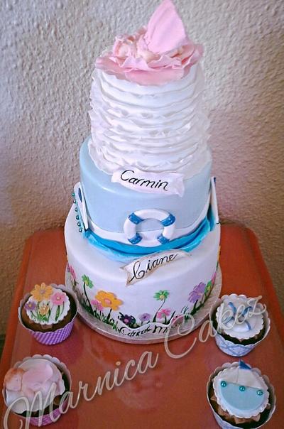 3 siblings in one Christening Cake - Cake by Marnica Cakez
