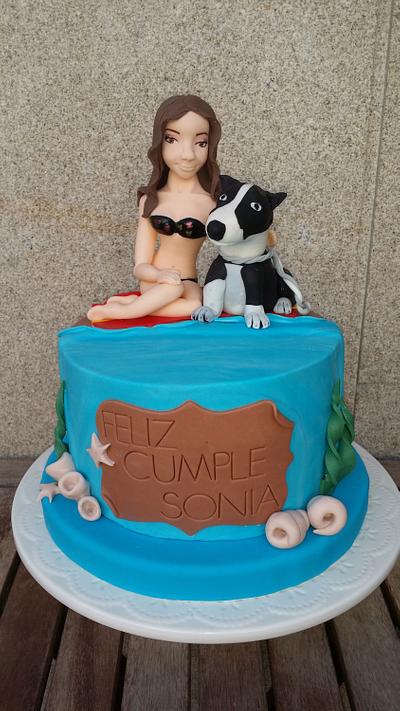Girl and dog on the beach - Cake by Dulce Victoria