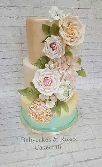 SUMMER FLORAL CASCADE WEDDING CAKE - Cake by Babycakes & Roses Cakecraft