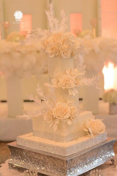 White Wedding Cake With Sugar Flowers and Wafer Paper Fethers - Cake by Sugarpixy