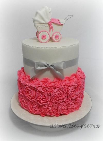 Pink Pram Baby Shower Cake - Cake by Custom Cake Designs