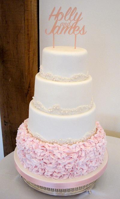 Pink Ruffle & Pearls Wedding Cake - Cake by Alison Inglis