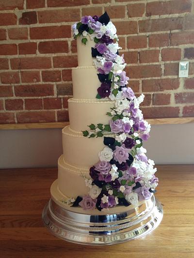 Beautiful purple flower cascade wedding cake - Cake by Ruth