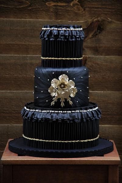 black and gold pleated wedding cake - Cake by beth